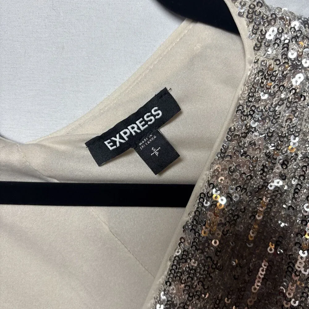 Express Womens Small Silver Sequin Sparkly Stretchy Bodysuit Y2K Glam party - Picture 3 of 7